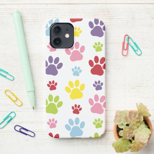 Kleurrijke poten, Paw Pattern, Dog Paws, Paw Print iPhone Hoesje (Op bureau)