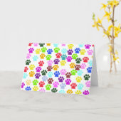 Kleurrijke poten, Paw Pattern, Dog Paws, Paw Print Kaart (Gele Bloem)