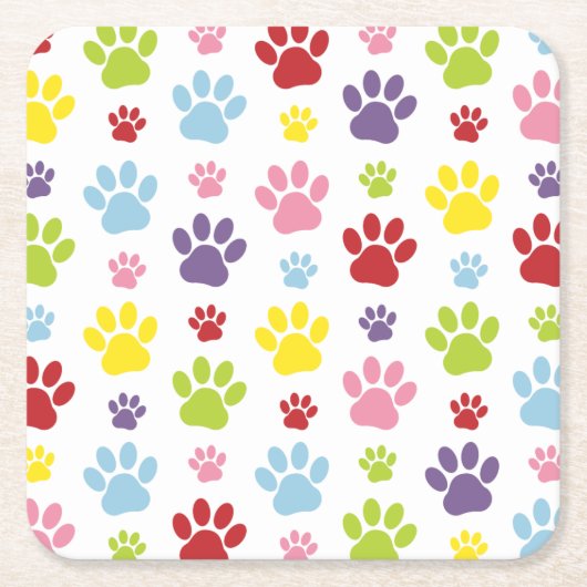 Kleurrijke poten, Paw Pattern, Dog Paws, Paw Print Kartonnen Onderzetters (Voorkant)