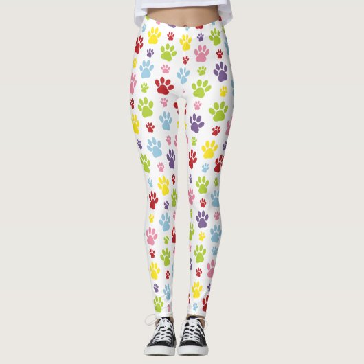 Kleurrijke poten, Paw Pattern, Dog Paws, Paw Print Leggings (Voorkant)