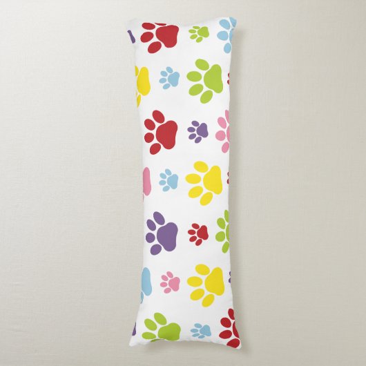 Kleurrijke poten, Paw Pattern, Dog Paws, Paw Print Lichaamskussen (Voorkant Verticaal)