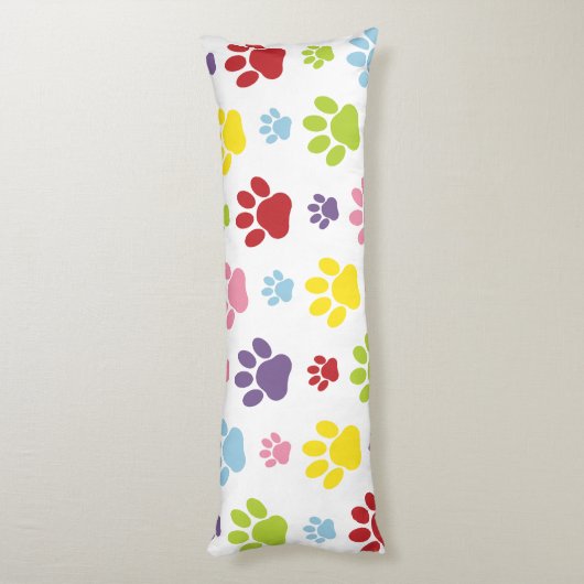 Kleurrijke poten, Paw Pattern, Dog Paws, Paw Print Lichaamskussen (Achterkant (Verticaal))