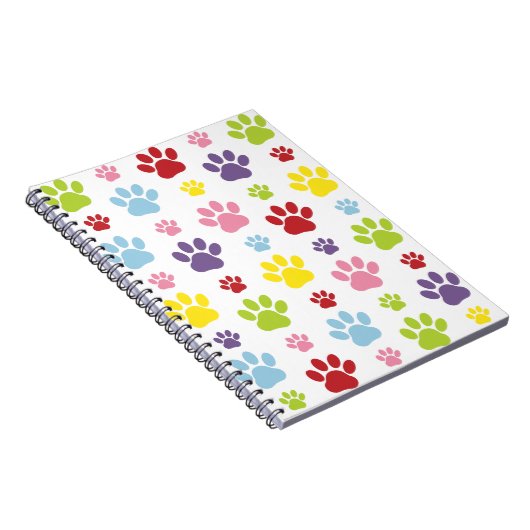 Kleurrijke poten, Paw Pattern, Dog Paws, Paw Print Notitieboek (Rechterzijde)