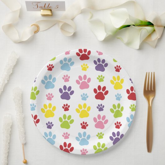 Kleurrijke poten, Paw Pattern, Dog Paws, Paw Print Papieren Bordje (Huwelijk)
