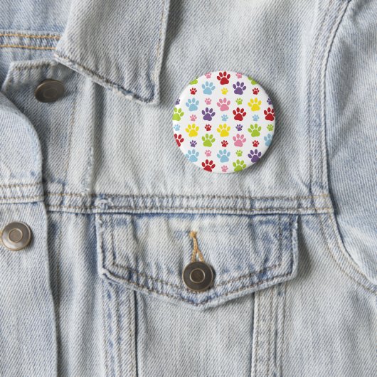 Kleurrijke poten, Paw Pattern, Dog Paws, Paw Print Ronde Button 5,7 Cm (In situ)