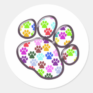 Kleurrijke poten, Paw Pattern, Dog Paws, Paw Print Ronde Sticker