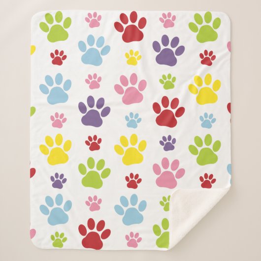 Kleurrijke poten, Paw Pattern, Dog Paws, Paw Print Sherpa Deken (Voorkant)