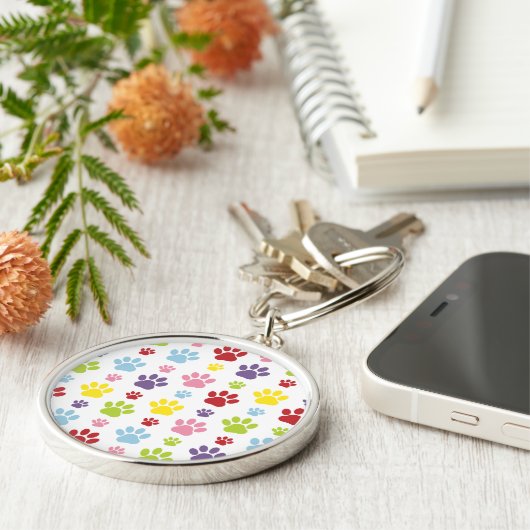 Kleurrijke poten, Paw Pattern, Dog Paws, Paw Print Sleutelhanger (Zijkant)