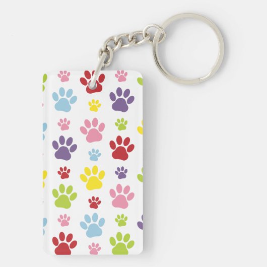 Kleurrijke poten, Paw Pattern, Dog Paws, Paw Print Sleutelhanger (achterkant)