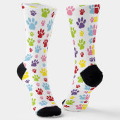 Kleurrijke poten, Paw Pattern, Dog Paws, Paw Print Sokken (Gebogen)