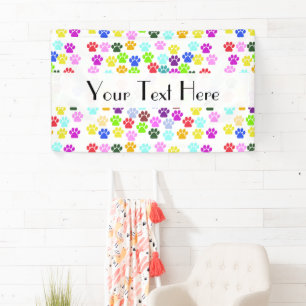 Kleurrijke poten, Paw Pattern, Dog Paws, Paw Print Spandoek