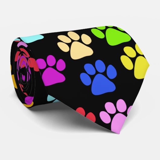 Kleurrijke poten, Paw Pattern, Dog Paws, Paw Print Stropdas (Opgerold)