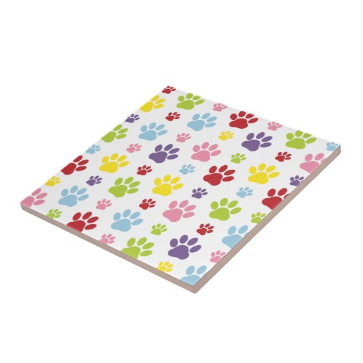 Kleurrijke poten, Paw Pattern, Dog Paws, Paw Print Tegeltje (Zijkant)