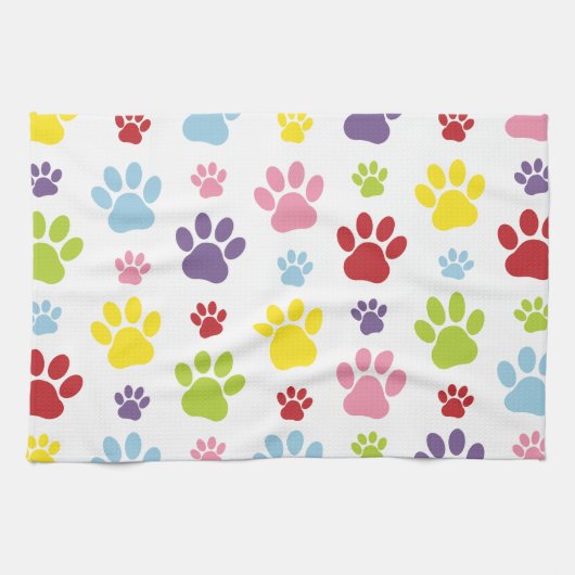 Kleurrijke poten, Paw Pattern, Dog Paws, Paw Print Theedoek (Horizontaal)