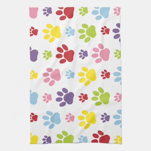 Kleurrijke poten, Paw Pattern, Dog Paws, Paw Print Theedoek (Verticaal)