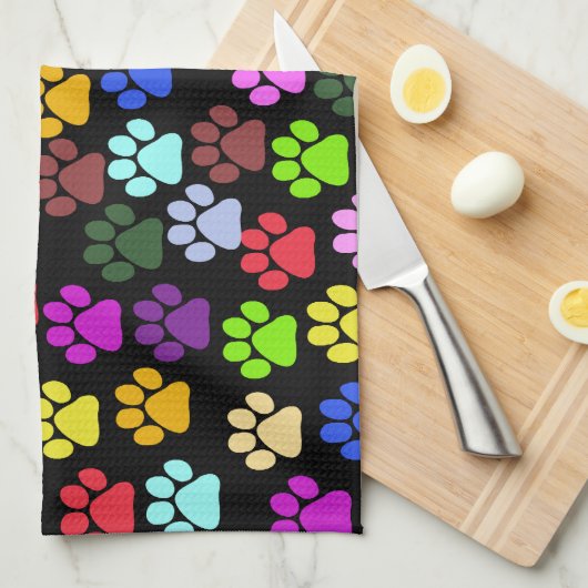 Kleurrijke poten, Paw Pattern, Dog Paws, Paw Print Theedoek (Quarter Fold)