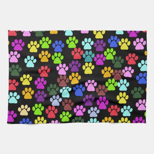 Kleurrijke poten, Paw Pattern, Dog Paws, Paw Print Theedoek (Horizontaal)