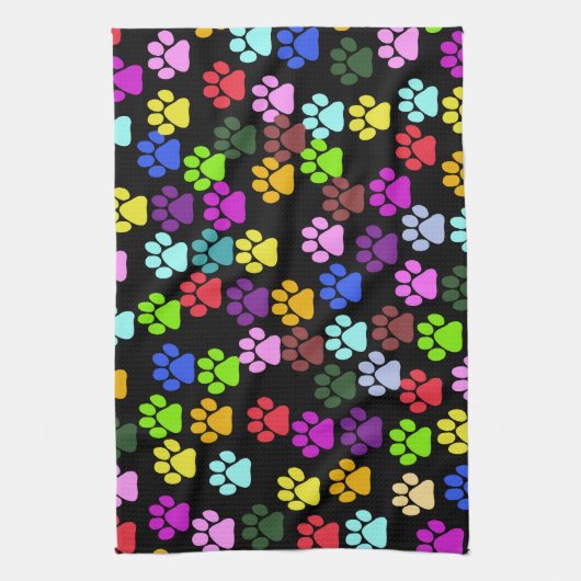 Kleurrijke poten, Paw Pattern, Dog Paws, Paw Print Theedoek (Verticaal)