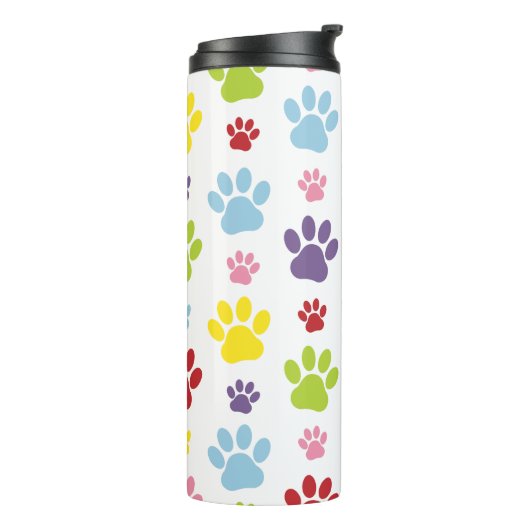 Kleurrijke poten, Paw Pattern, Dog Paws, Paw Print Thermosbeker (Gedraaid links)