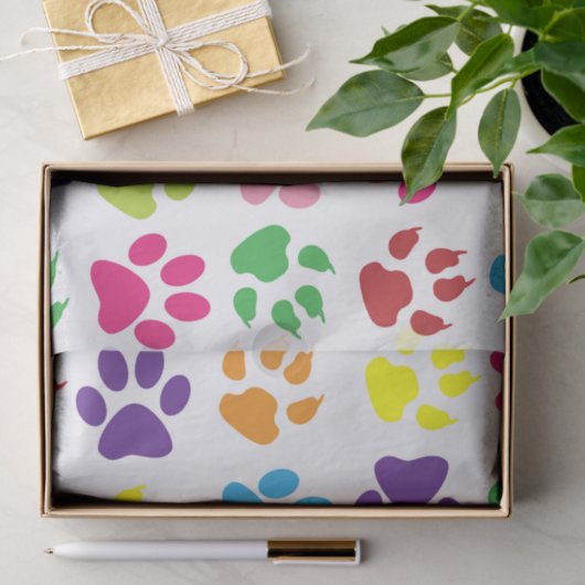 Kleurrijke poten, Paw Pattern, Dog Paws, Paw Print Tissuepapier (Geschenk)