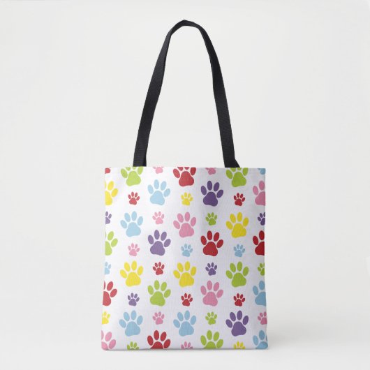 Kleurrijke poten, Paw Pattern, Dog Paws, Paw Print Tote Bag (Voorkant)