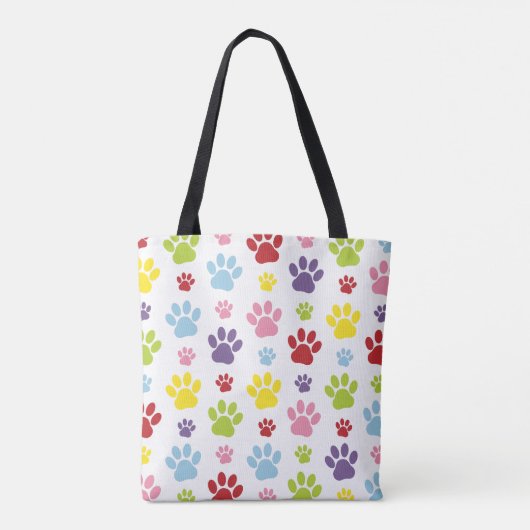 Kleurrijke poten, Paw Pattern, Dog Paws, Paw Print Tote Bag (Achterkant)