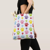 Kleurrijke poten, Paw Pattern, Dog Paws, Paw Print Tote Bag (Dichtbij)
