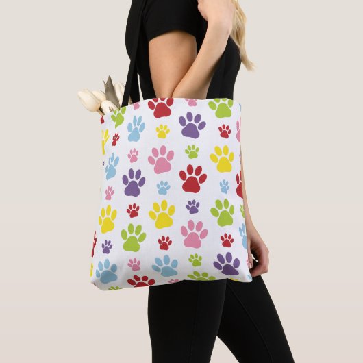 Kleurrijke poten, Paw Pattern, Dog Paws, Paw Print Tote Bag (Dichtbij)