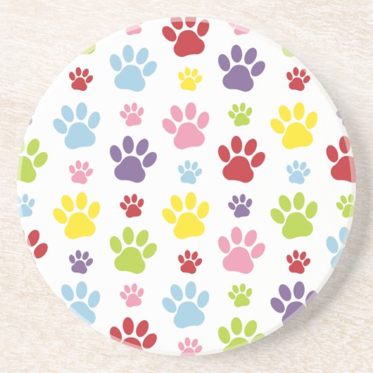 Kleurrijke poten, Paw Pattern, Dog Paws, Paw Print Zandsteen Onderzetter (Voorkant)