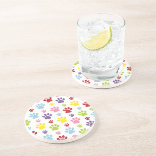 Kleurrijke poten, Paw Pattern, Dog Paws, Paw Print Zandsteen Onderzetter