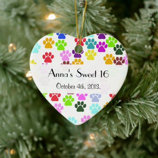 Kleurrijke poten, Paw Pattern, Dog Paws, Sweet 16 Keramisch Ornament (Boom)