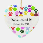 Kleurrijke poten, Paw Pattern, Dog Paws, Sweet 16 Keramisch Ornament (Achterkant)