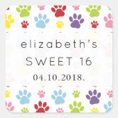 Kleurrijke poten, Paw Pattern, Dog Paws, Sweet 16 Vierkante Sticker (Voorkant)