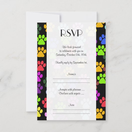 Kleurrijke poten, Paw Pattern, Dog Paws, Weddensch RSVP Kaartje (Voorkant)