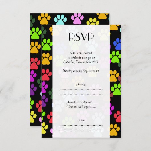 Kleurrijke poten, Paw Pattern, Dog Paws, Weddensch RSVP Kaartje (Voorkant / Achterkant)