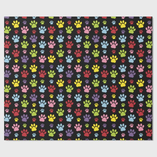Kleurrijke poten, Paw Pattern, Paw Prints, Dog Paw Cadeaupapier (Vlak)