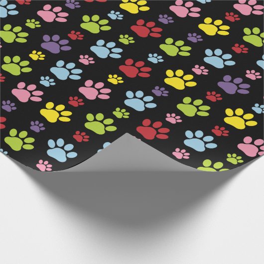 Kleurrijke poten, Paw Pattern, Paw Prints, Dog Paw Cadeaupapier (Hoek)