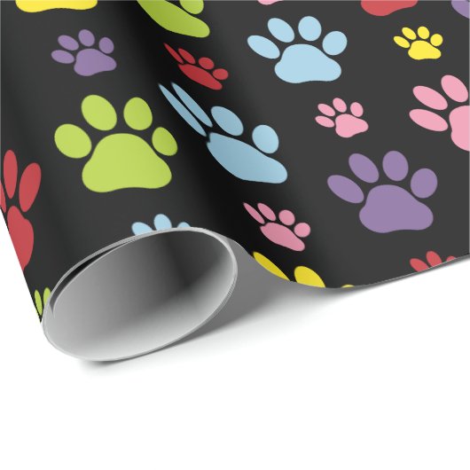 Kleurrijke poten, Paw Pattern, Paw Prints, Dog Paw Cadeaupapier (Rol Hoek)