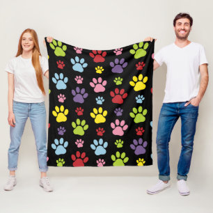 Kleurrijke poten, Paw Pattern, Paw Prints, Dog Paw Fleece Deken