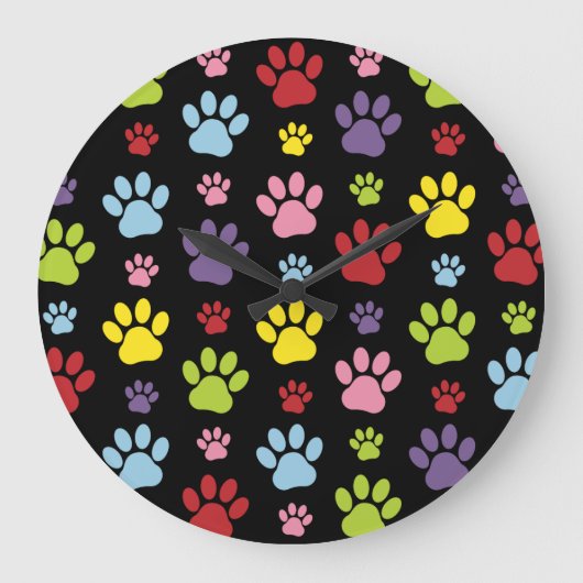 Kleurrijke poten, Paw Pattern, Paw Prints, Dog Paw Grote Klok (Voorkant)