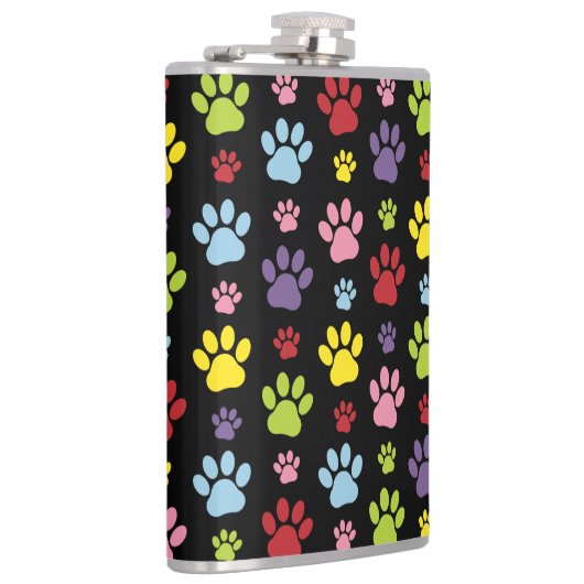 Kleurrijke poten, Paw Pattern, Paw Prints, Dog Paw Heupfles (Rechts)