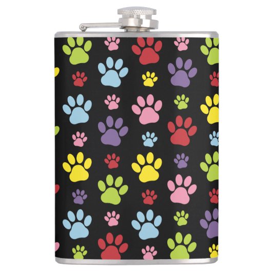 Kleurrijke poten, Paw Pattern, Paw Prints, Dog Paw Heupfles (Voorkant)