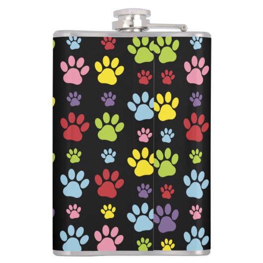 Kleurrijke poten, Paw Pattern, Paw Prints, Dog Paw Heupfles (Achterkant)