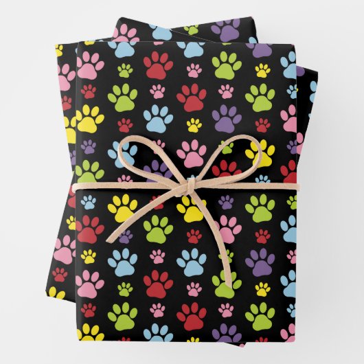 Kleurrijke poten, Paw Pattern, Paw Prints, Dog Paw Inpakpapier Vel (In situ)