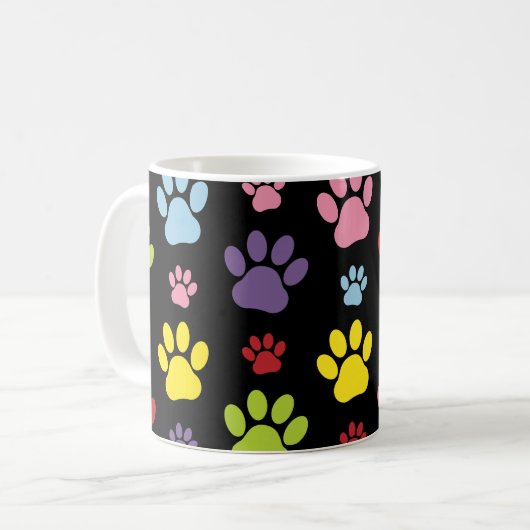 Kleurrijke poten, Paw Pattern, Paw Prints, Dog Paw Koffiemok (Voorkant links)