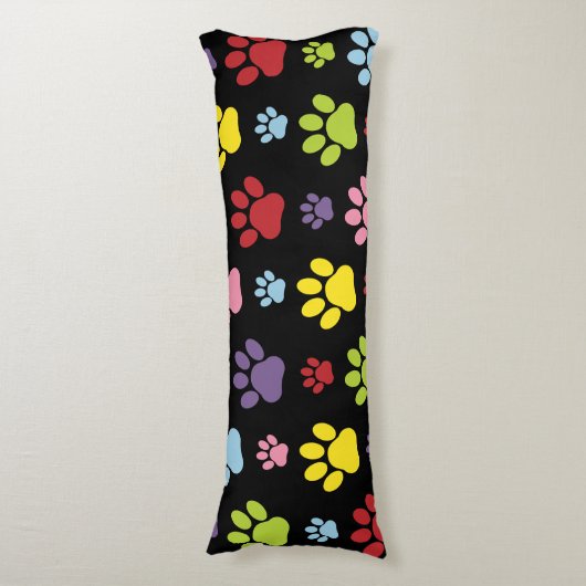 Kleurrijke poten, Paw Pattern, Paw Prints, Dog Paw Lichaamskussen (Voorkant Verticaal)