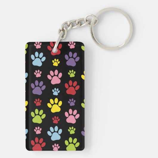 Kleurrijke poten, Paw Pattern, Paw Prints, Dog Paw Sleutelhanger (achterkant)