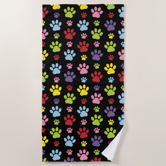 Kleurrijke poten, Paw Pattern, Paw Prints, Dog Paw Strandlaken (Voorkant)