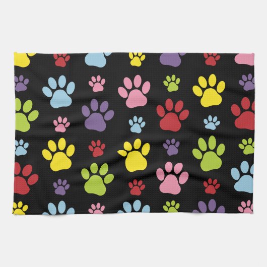 Kleurrijke poten, Paw Pattern, Paw Prints, Dog Paw Theedoek (Horizontaal)