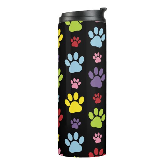Kleurrijke poten, Paw Pattern, Paw Prints, Dog Paw Thermosbeker (Gedraaid links)